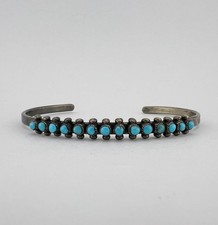 Vtg Fred Harvey Era Zuni Turquoise Sterling Silver 1 Row Snake Eye Cuff Bracelet