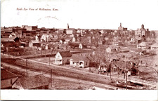 Bird's eye view Wellington Kansas KS Lithograph Post Card Fred Harvey