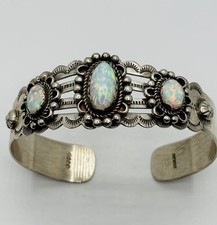 Vintage Fred Harvey Era Navajo Fire Opal 925 Sterling Silver Cuff Bracelet - Additional view 1