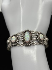 Vintage Fred Harvey Era Navajo Fire Opal 925 Sterling Silver Cuff Bracelet - Additional view 2