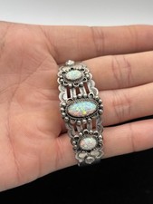 Vintage Fred Harvey Era Navajo Fire Opal 925 Sterling Silver Cuff Bracelet - Additional view 12