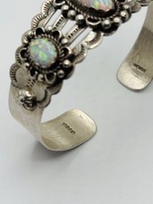 Vintage Fred Harvey Era Navajo Fire Opal 925 Sterling Silver Cuff Bracelet - Additional view 4