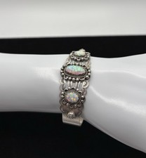 Vintage Fred Harvey Era Navajo Fire Opal 925 Sterling Silver Cuff Bracelet - Additional view 10