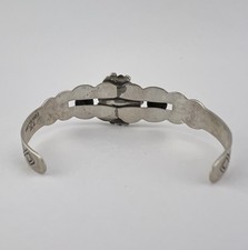 Vtg Fred Harvey Navajo Coin Silver Petit Point Turquoise Stamped Cuff Bracelet - Additional view 4