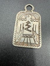 Harvey Era Vintage Tag Pendant Charm Sterling Silver Overlay Thunderbird