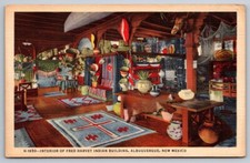 Albuquerque NM Postcard Fred Harvey Native American Arts Bldg Interior Linen