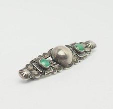 Vintage sterling silver green turquoise Fred Harvey Era southwest bar brooch pin - Additional view 1