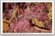 Grand Canyon AZ Fred Harvey Postcard c1948 Suspension Bridge Horseback Riders