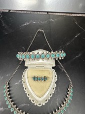 Vintage Fred Harvey Era 925 Sterling Silver & Unpolished Turquoise Necklace Set - Additional view 1