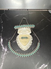 Vintage Fred Harvey Era 925 Sterling Silver & Unpolished Turquoise Necklace Set