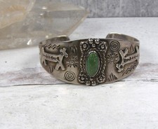 Sterling Silver Vintage Fred Harvey Era Turquoise Snake Horse Arrow Cuff Bracele