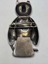 Old Fred Harvey Era Sterling Silver & Turquoise Tribal Stamped Owl Brooch - Additional view 1