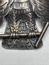Old Fred Harvey Era Sterling Silver & Turquoise Tribal Stamped Owl Brooch - Additional view 6