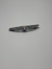 Vintage Navajo Old Pawn Sterling Silver Turquoise  Brooch- Fred Harvey? - Additional view 1