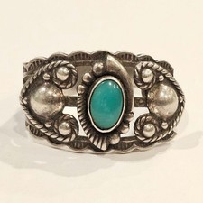 Vintage Fred Harvey Era Sterling Silver Turquoise Spoon Ring - Additional view 1