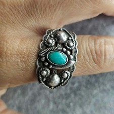 Vintage Fred Harvey Era Sterling Silver Turquoise Spoon Ring