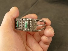 NAVAJO FRED HARVEY TURQUOISE INGOT SILVER BRACELET 40.3 GMS 1940'S TUCSON ESTATE - Additional view 3