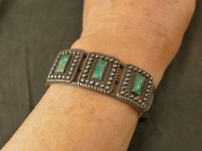 NAVAJO FRED HARVEY TURQUOISE INGOT SILVER BRACELET 40.3 GMS 1940'S TUCSON ESTATE - Additional view 6
