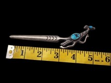 Fred Harvey Era Stampwork Roadrunner Navajo Sterling Turquoise Letter Opener 5