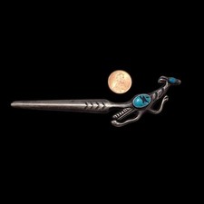 Fred Harvey Era Stampwork Roadrunner Navajo Sterling Turquoise Letter Opener 5"