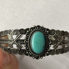 Vtg Fred Harvey Era Navajo Turquoise Hand stamp Sterling silver Bracelet See Des - Additional view 6
