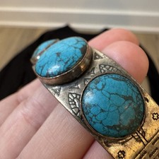 Vintage Fred Harvey Era Bracelet Machine Stamped Metal Composite Stones - Additional view 1