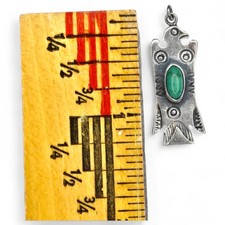 Vintage Fred Harvey Era Sterling Silver Green Turquoise Bird Pendant Charm - Additional view 2
