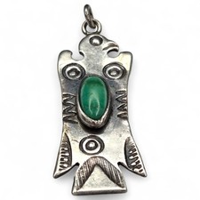 Vintage Fred Harvey Era Sterling Silver Green Turquoise Bird Pendant Charm - Additional view 3