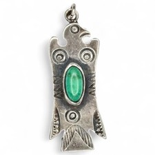 Vintage Fred Harvey Era Sterling Silver Green Turquoise Bird Pendant Charm