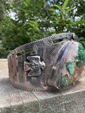 NATIVE AMERICAN NAVAJO ROYSTON TURQUOISE & STERLING UNIQUE FRED HARVEY CUFF 39GR - Additional view 1