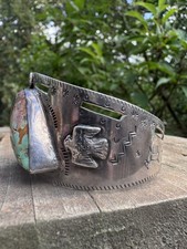 NATIVE AMERICAN NAVAJO ROYSTON TURQUOISE & STERLING UNIQUE FRED HARVEY CUFF 39GR - Additional view 2