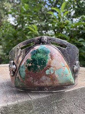 NATIVE AMERICAN NAVAJO ROYSTON TURQUOISE & STERLING UNIQUE FRED HARVEY CUFF 39GR