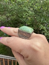 NATIVE AMERICAN NAVAJO TURQUOISE & STERLING FRED HARVEY ERA CHUNKY RING 21GRMS - Additional view 3