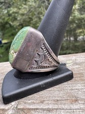 NATIVE AMERICAN NAVAJO TURQUOISE & STERLING FRED HARVEY ERA CHUNKY RING 21GRMS - Additional view 4