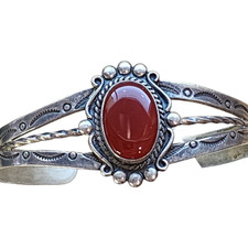 Vintage Fred Harvey Era Bell Trading Post Carnelian Sterling Silver Bracelet - Additional view 1