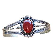 Vintage Fred Harvey Era Bell Trading Post Carnelian Sterling Silver Bracelet