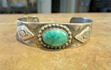REAL OLD Fred Harvey Era Navajo Sterling Silver Turquoise SHIELD Design Bracelet - Additional view 1