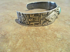 REAL OLD Fred Harvey Era Navajo Sterling Silver Turquoise SHIELD Design Bracelet - Additional view 8