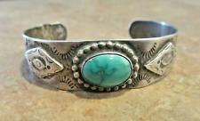 REAL OLD Fred Harvey Era Navajo Sterling Silver Turquoise SHIELD Design Bracelet