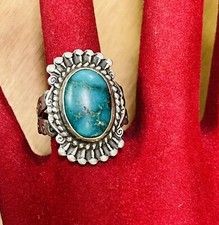 Vintage Fred Harvey Era Stamped Sterling Silver Turquoise Ring Size 6 - Additional view 1