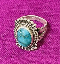 Vintage Fred Harvey Era Stamped Sterling Silver Turquoise Ring Size 6 - Additional view 5