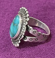 Vintage Fred Harvey Era Stamped Sterling Silver Turquoise Ring Size 6 - Additional view 6