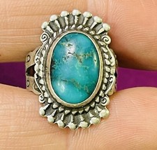 Vintage Fred Harvey Era Stamped Sterling Silver Turquoise Ring Size 6 - Additional view 7