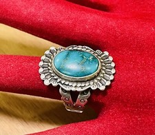 Vintage Fred Harvey Era Stamped Sterling Silver Turquoise Ring Size 6