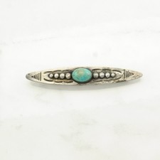 Fred Harvey Era Stamped Blue Block Turquoise Sterling Silver Brooch - Additional view 1