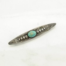 Fred Harvey Era Stamped Blue Block Turquoise Sterling Silver Brooch - Additional view 4
