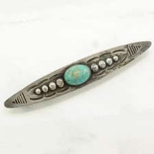 Fred Harvey Era Stamped Blue Block Turquoise Sterling Silver Brooch