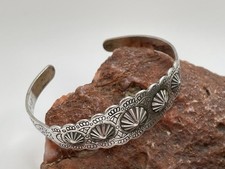 Vintage Signed Bobby Silver Fred Harvey Era Cuff Bracelet Concho Stamped - Additional view 8