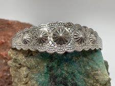 Vintage Signed Bobby Silver Fred Harvey Era Cuff Bracelet Concho Stamped #2