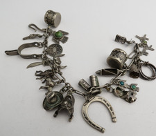 Sterling silver VTG 50s era charm Fred Harvey old west horseshoe totem cowboy - Additional view 1
